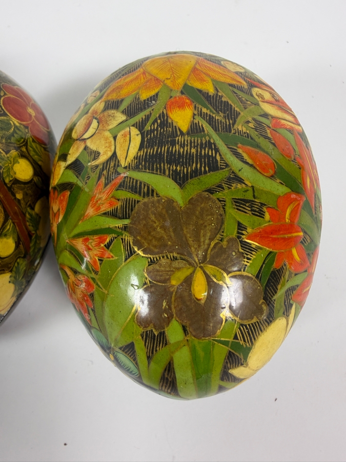 (3) Vintage Kashmiri Paper Mache Egg Trinket Boxes 6W [Photo 6]