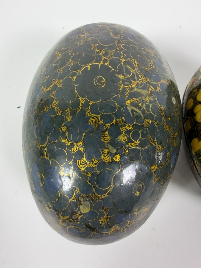 (3) Vintage Kashmiri Paper Mache Egg Trinket Boxes 6W [Photo 7]