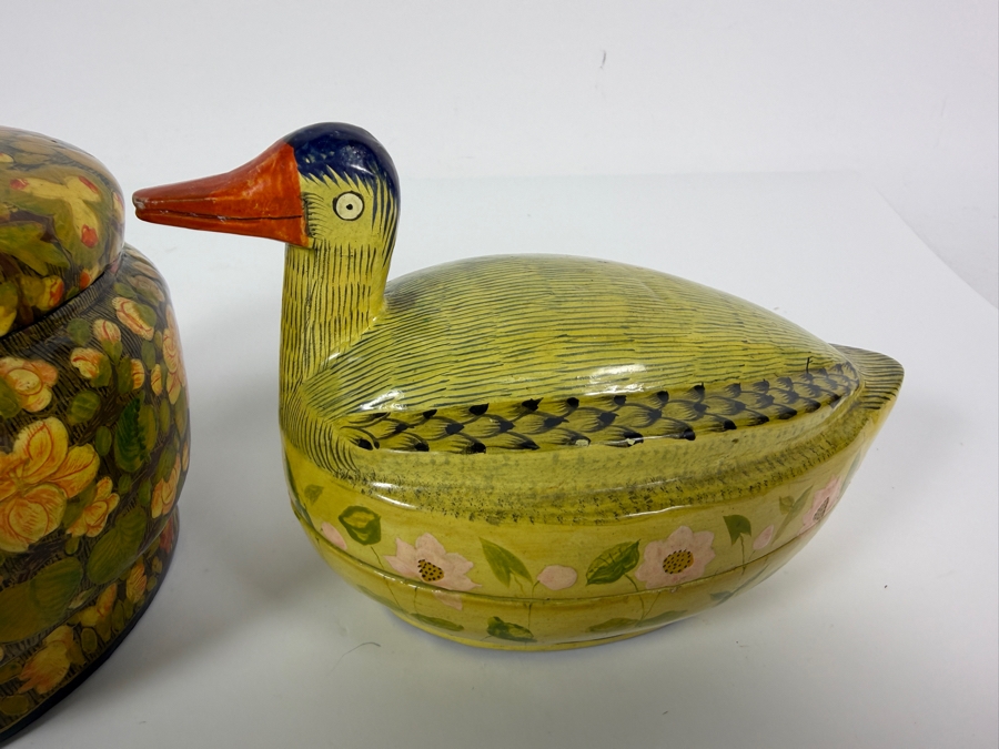 (2) Vintage Kashmiri Paper Mache Trinket Boxes in Shape of Ducks and (1) Vintage Kashmiri Paper Mache Trinket Box [Photo 8]