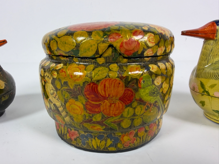 (2) Vintage Kashmiri Paper Mache Trinket Boxes in Shape of Ducks and (1) Vintage Kashmiri Paper Mache Trinket Box [Photo 10]