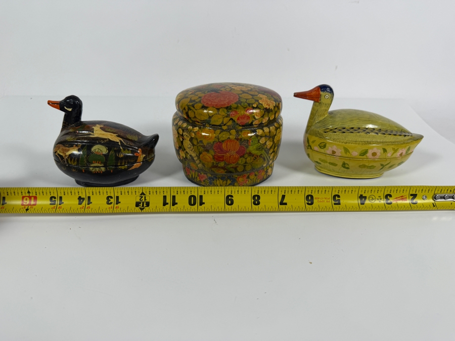 (2) Vintage Kashmiri Paper Mache Trinket Boxes in Shape of Ducks and (1) Vintage Kashmiri Paper Mache Trinket Box [Photo 12]