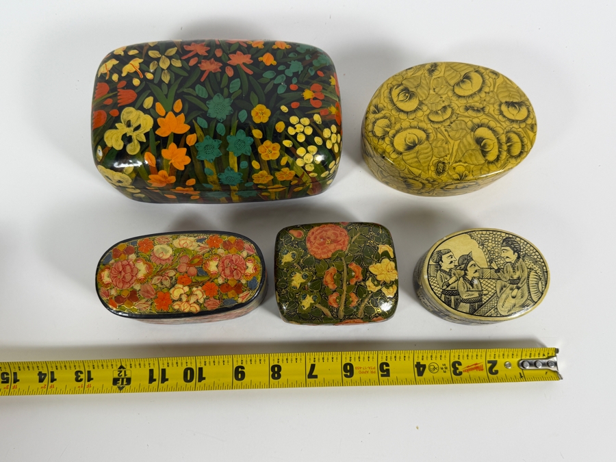 (5) Vintage Kashmiri Paper Mache Trinket Boxes [Photo 12]