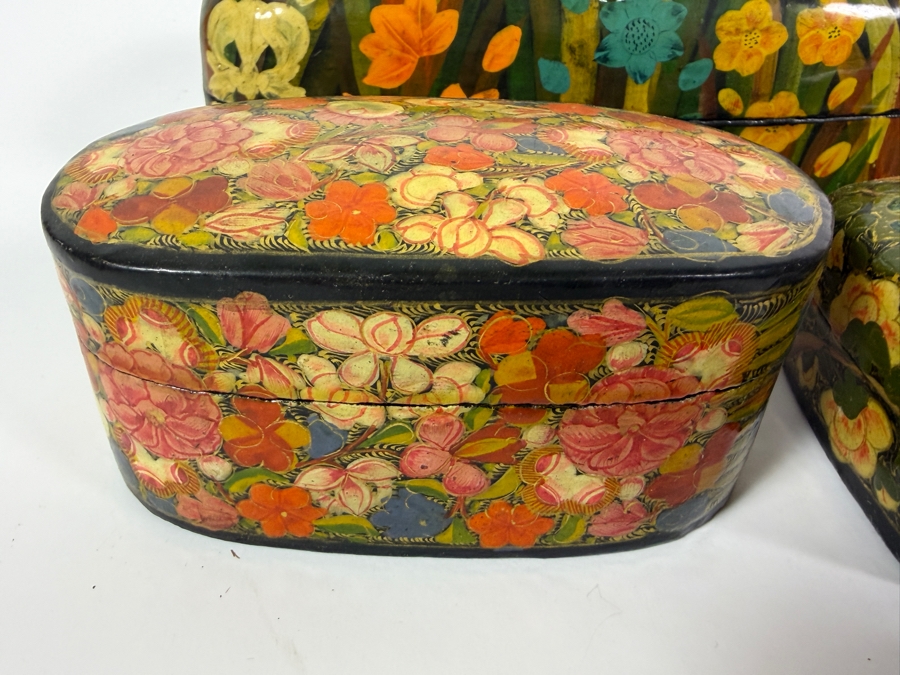 (5) Vintage Kashmiri Paper Mache Trinket Boxes [Photo 4]