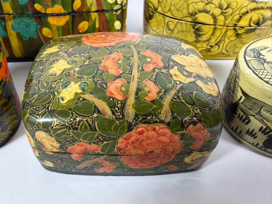 (5) Vintage Kashmiri Paper Mache Trinket Boxes [Photo 5]