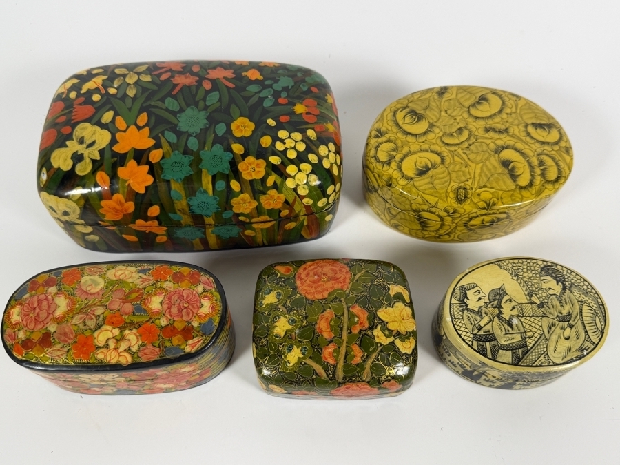 (5) Vintage Kashmiri Paper Mache Trinket Boxes [Photo 3]