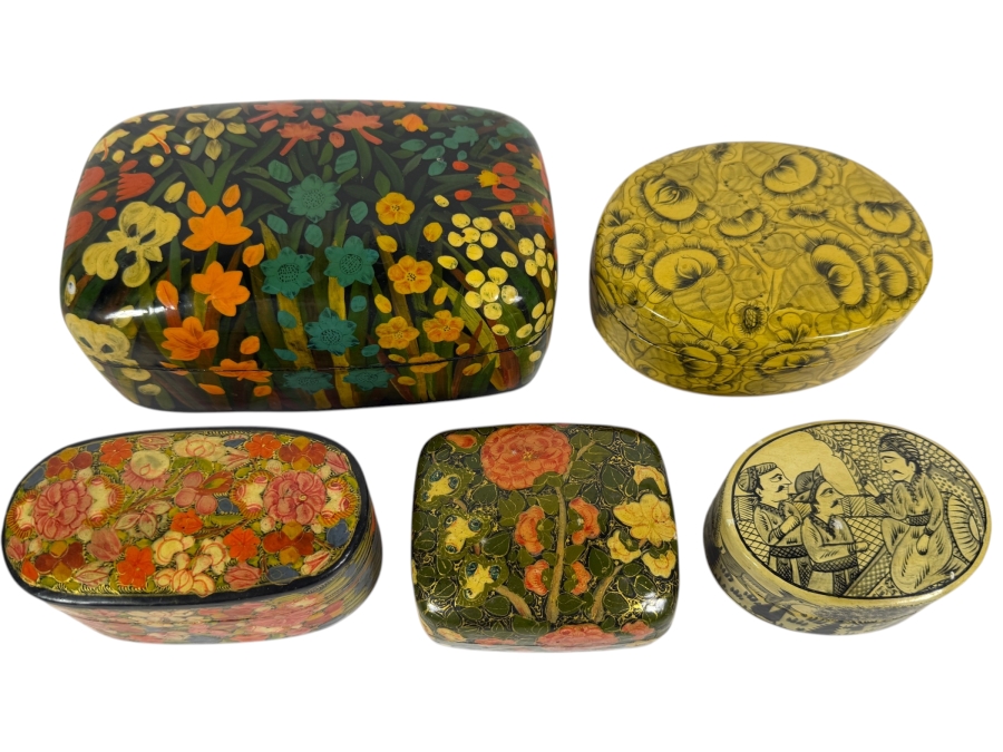 (5) Vintage Kashmiri Paper Mache Trinket Boxes