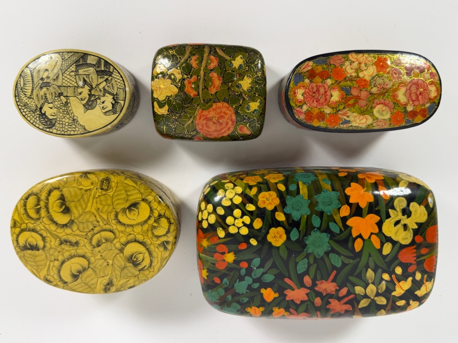 (5) Vintage Kashmiri Paper Mache Trinket Boxes [Photo 2]