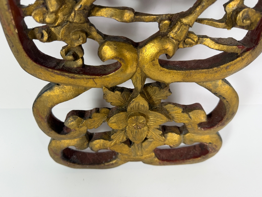 Vintage Chinese Gilded Wooden Relief Carved Panel 8.75W X 25H [Photo 3]
