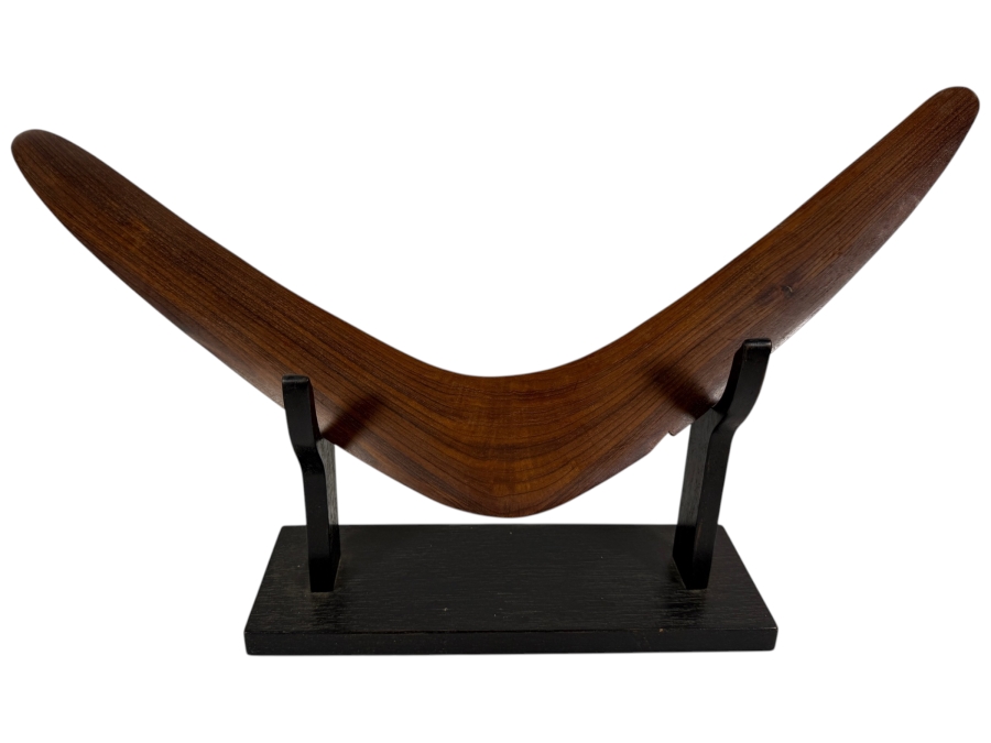 Vintage Australian Aboriginal Hand-carved Boomerang with Stand 24.5'W X 12'H