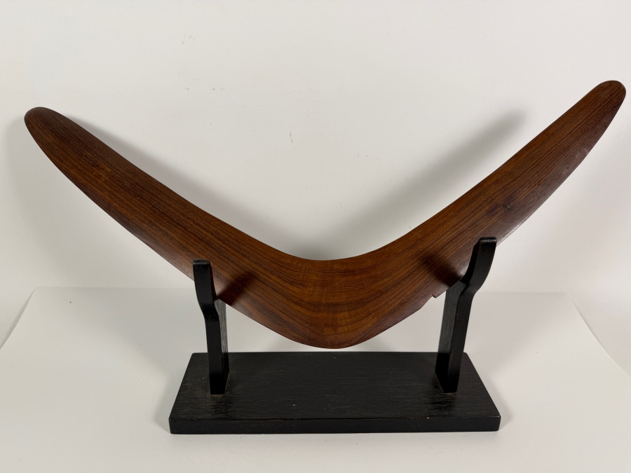 Vintage Australian Aboriginal Hand-carved Boomerang with Stand 24.5'W X 12'H [Photo 2]
