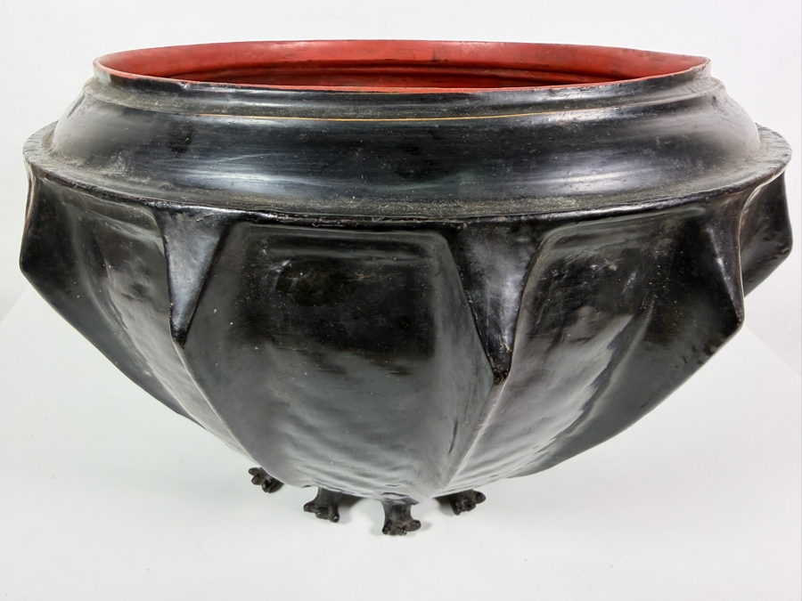 Large Black/Red Lacquer Myanmar Burmese Footed Bowl 15.5W X 10.5H [Photo 5]