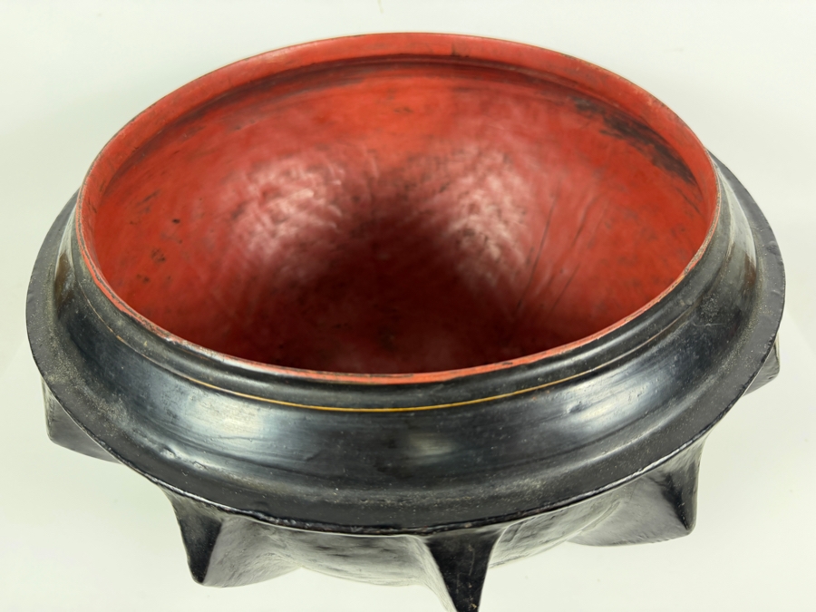 Large Black/Red Lacquer Myanmar Burmese Footed Bowl 15.5W X 10.5H [Photo 7]