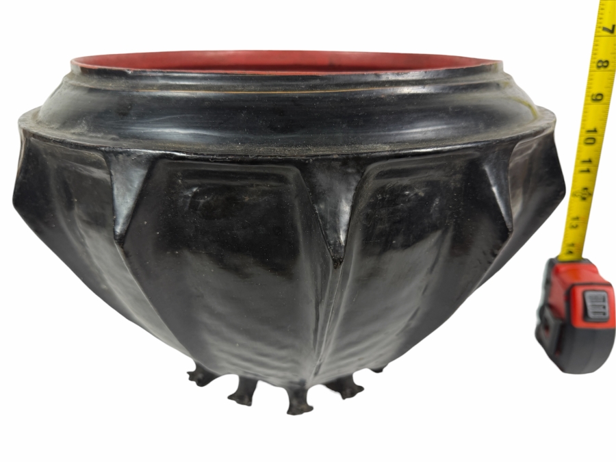 Large Black/Red Lacquer Myanmar Burmese Footed Bowl 15.5W X 10.5H