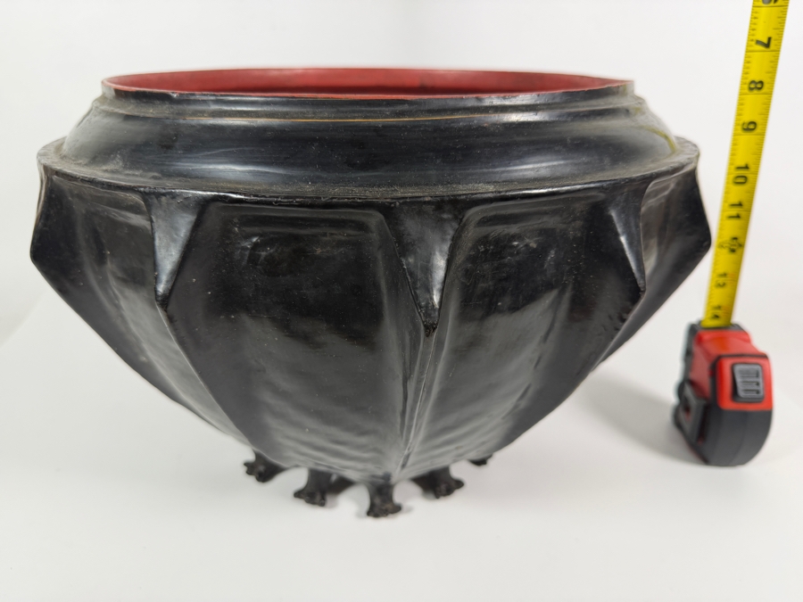 Large Black/Red Lacquer Myanmar Burmese Footed Bowl 15.5W X 10.5H [Photo 2]