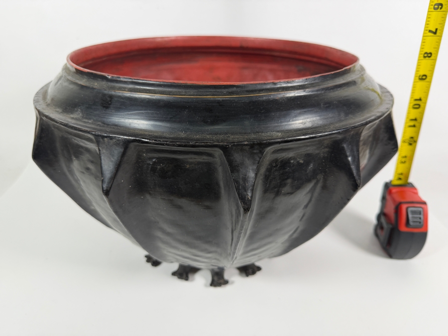 Large Black/Red Lacquer Myanmar Burmese Footed Bowl 15.5W X 10.5H [Photo 3]