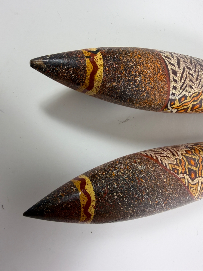 Pair of Vintage Australian Aboriginal Hand-painted Clap Sticks Percussion Instruments Used in Aboriginal Ceremonies 13L [Photo 6]