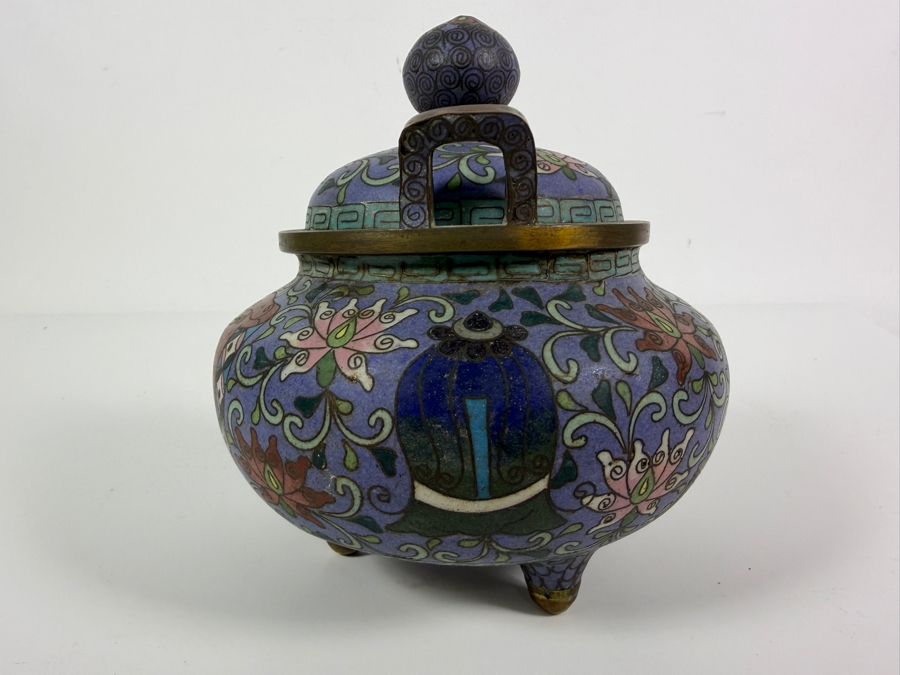 Antique Chinese Gilt Decorated Cloisonne Enamel Tri-foot Censer Signed Underneath 6.5'H Retailed for $900 [Photo 10]