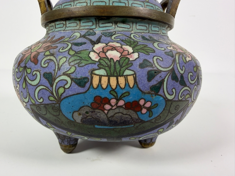 Antique Chinese Gilt Decorated Cloisonne Enamel Tri-foot Censer Signed Underneath 6.5'H Retailed for $900 [Photo 9]