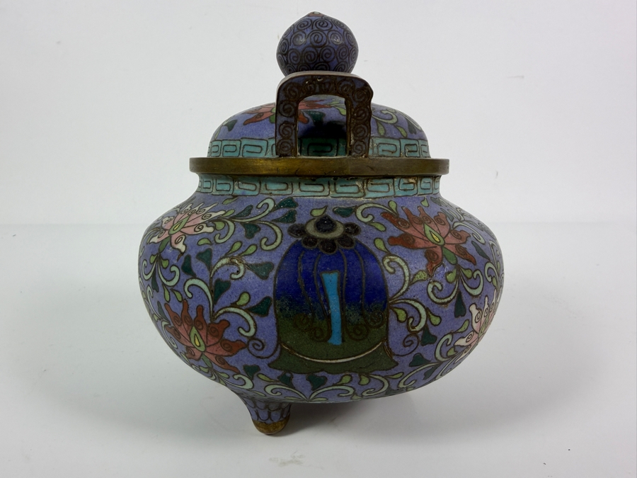 Antique Chinese Gilt Decorated Cloisonne Enamel Tri-foot Censer Signed Underneath 6.5'H Retailed for $900 [Photo 6]