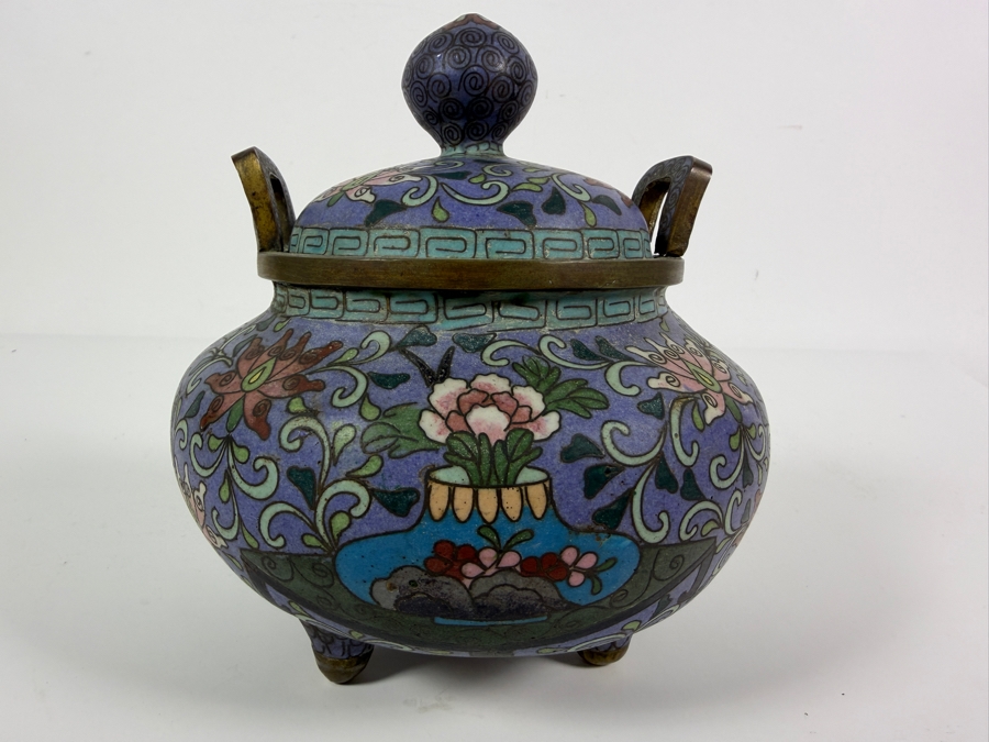 Antique Chinese Gilt Decorated Cloisonne Enamel Tri-foot Censer Signed Underneath 6.5'H Retailed for $900 [Photo 8]