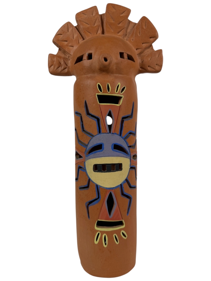 Robin Chlad Signed Terracotta 'Hopi Sun Kachina' Luminaria Sculpture Dated 1989 7W X 16H