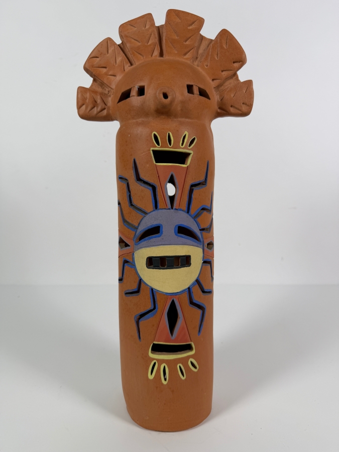 Robin Chlad Signed Terracotta 'Hopi Sun Kachina' Luminaria Sculpture Dated 1989 7W X 16H [Photo 2]