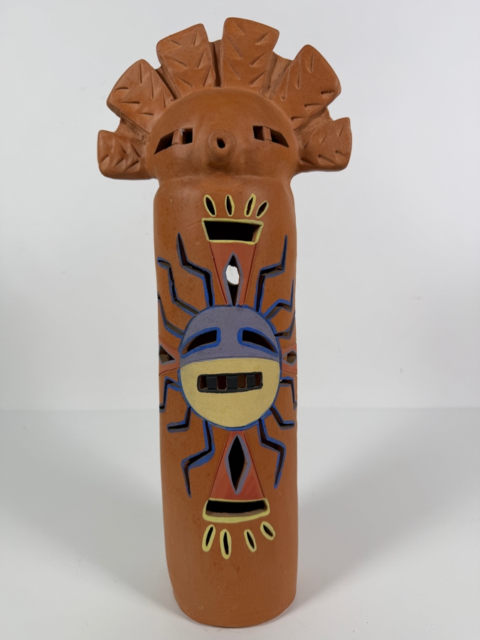 Robin Chlad Signed Terracotta 'Hopi Sun Kachina' Luminaria Sculpture Dated 1989 7W X 16H [Photo 3]