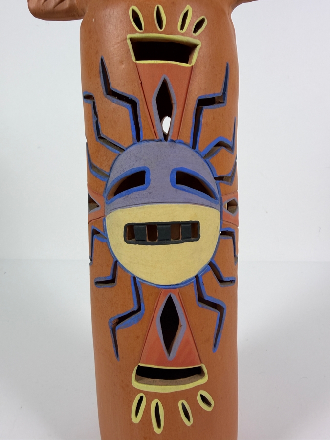 Robin Chlad Signed Terracotta 'Hopi Sun Kachina' Luminaria Sculpture Dated 1989 7W X 16H [Photo 4]