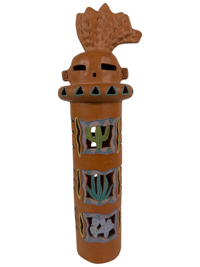 Robin Chlad Signed Terracotta Luminaria Sculpture Dated 1990 6W X 18H