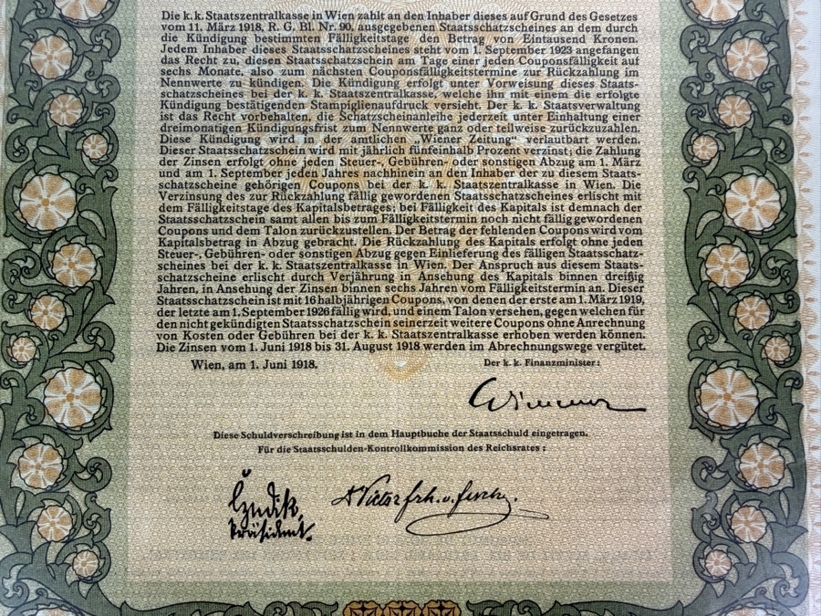 Antique 1918 1,000 Kronen Bond Certificate from the 8th Austrian War Loan Framed 14.5 X 19 [Photo 6]