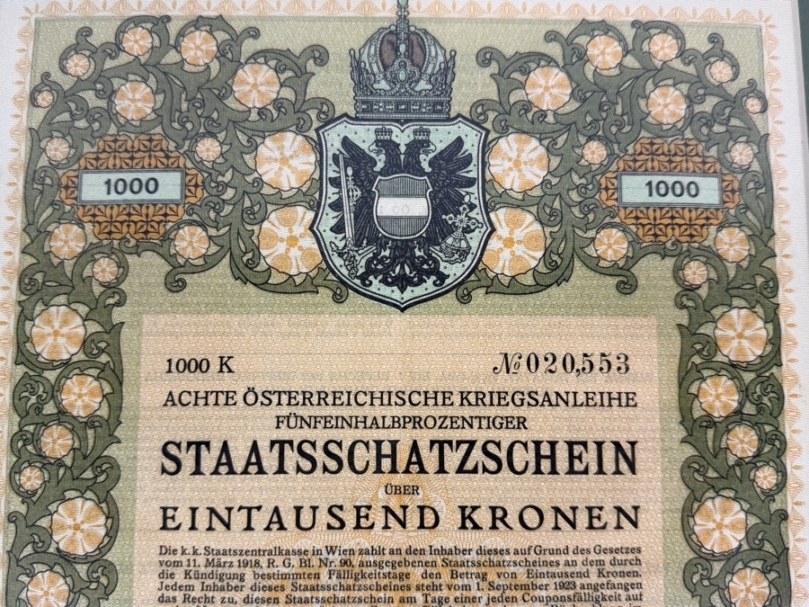 Antique 1918 1,000 Kronen Bond Certificate from the 8th Austrian War Loan Framed 14.5 X 19 [Photo 4]