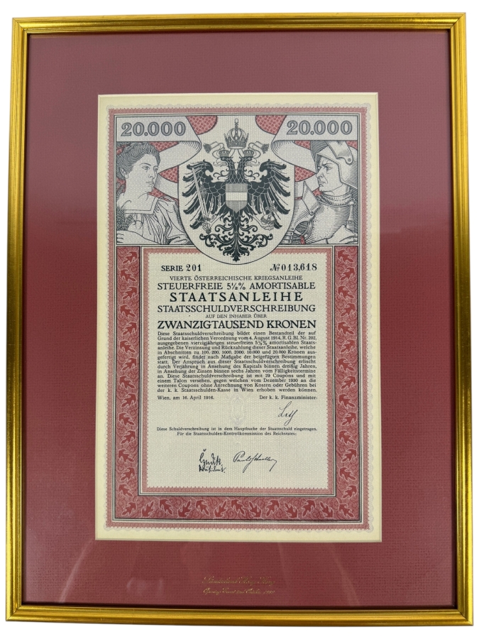 Antique 1916 Fourth Austrian War Loan Framed 14.5 X 19 [Photo 2]