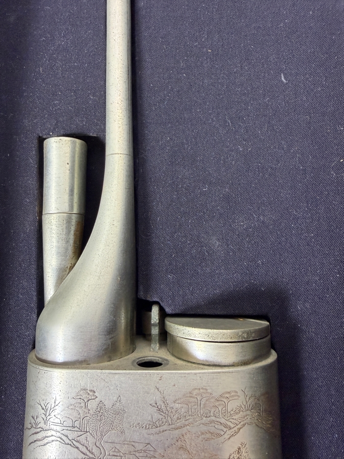 Antique Chinese Qing Dynasty Engraved Opium Pipe White Metal Smoking Tool With Presentation Box 17'L Retails $1,600 [Photo 5]