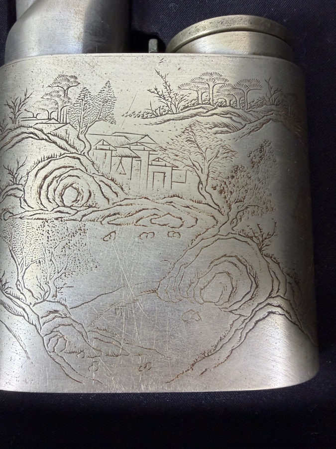 Antique Chinese Qing Dynasty Engraved Opium Pipe White Metal Smoking Tool With Presentation Box 17'L Retails $1,600 [Photo 4]