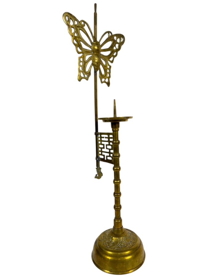 Korean Joseon Dynasty Style Brass Adjustable Butterfly Screen Wedding Candle Holder 22'H