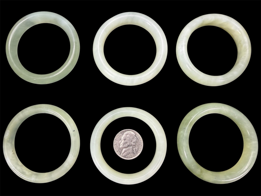 (6) Chinese Jade Carved Pendant Small Bangles For Child 2'W