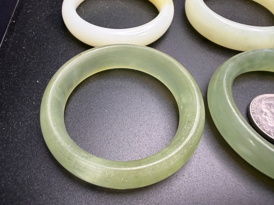 (6) Chinese Jade Carved Pendant Small Bangles For Child 2'W [Photo 3]