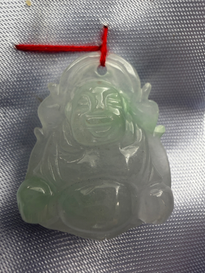 Chinese Pale Green Jadeite Carved Laughing Buddha Pendant [Photo 10]