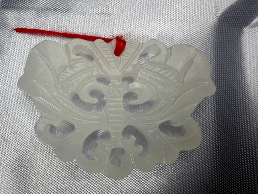 Chinese White Jadeite Openwork Pierced Carved Butterfly Pendant
