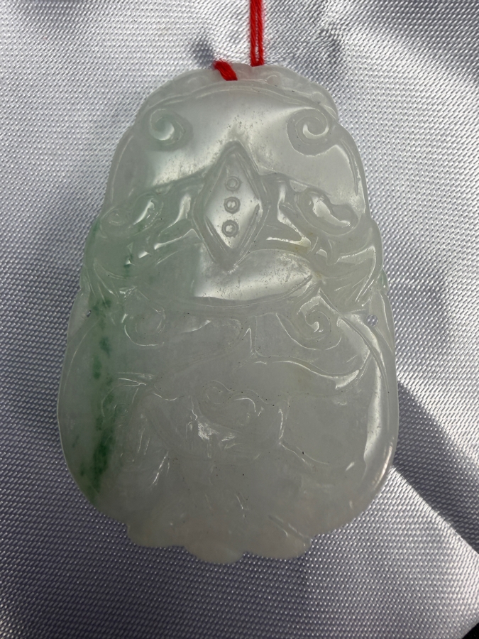 Chinese Jadeite Carved Shou Character And Lingzhi Dragon Pendant [Photo 4]