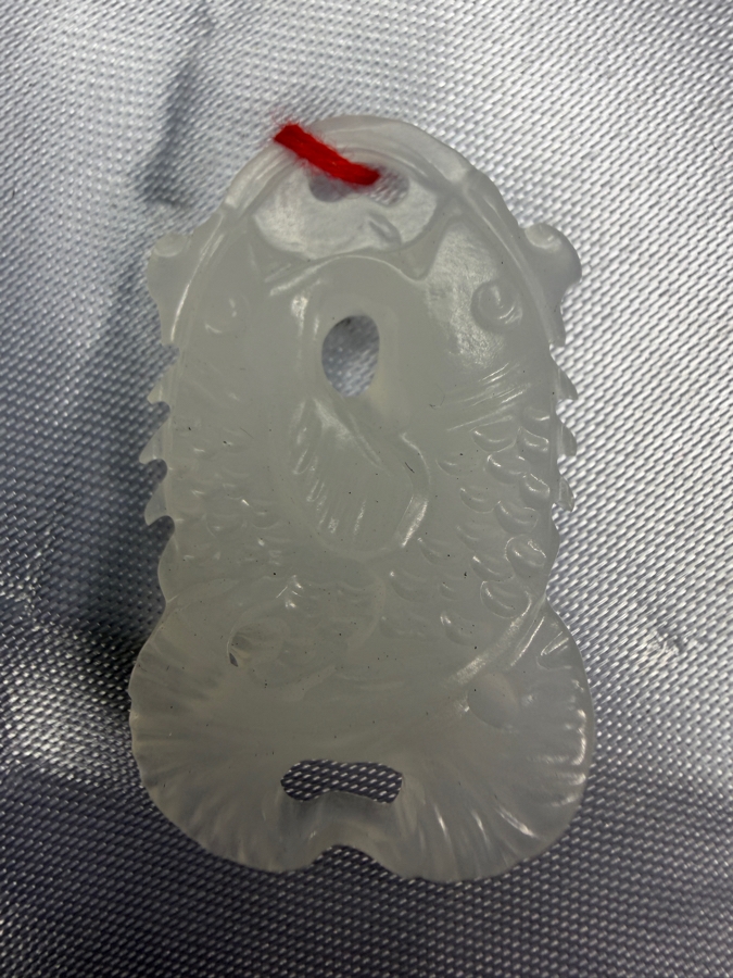 Chinese Jadeite Carved Double Carp Fish Auspicious Pendant [Photo 3]