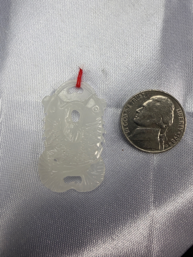 Chinese Jadeite Carved Double Carp Fish Auspicious Pendant [Photo 4]