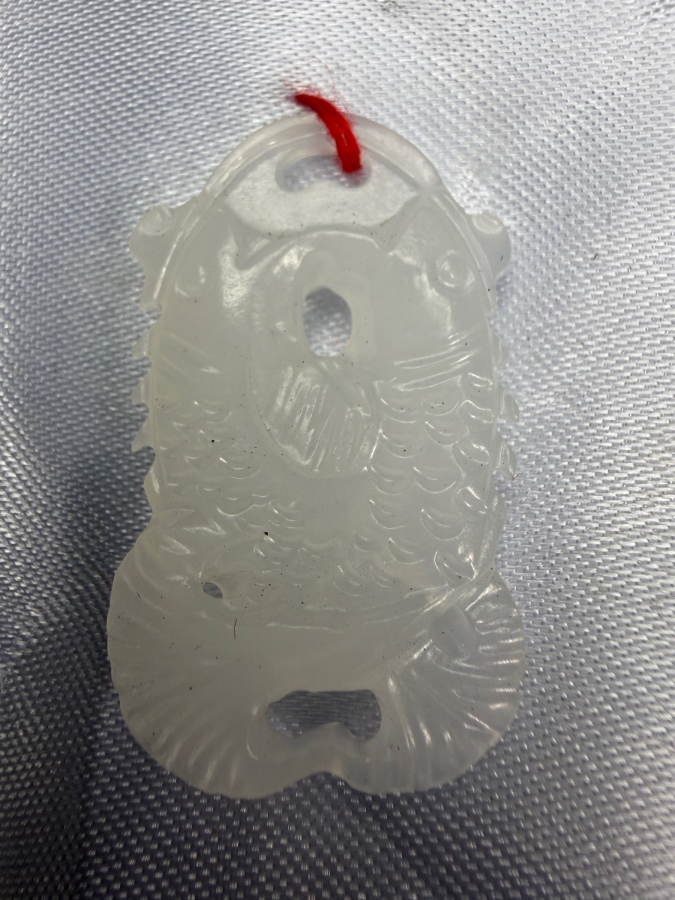Chinese Jadeite Carved Double Carp Fish Auspicious Pendant