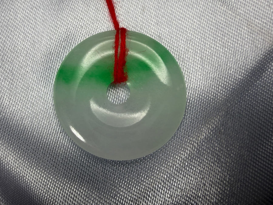 Chinese Jadeite Carved Bi Disc Ping An Kou Safety Pendant [Photo 2]
