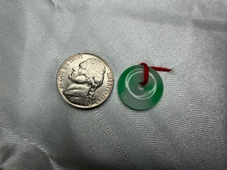 Chinese Jadeite Carved Bi Disc Ping An Kou Safety Pendant [Photo 3]