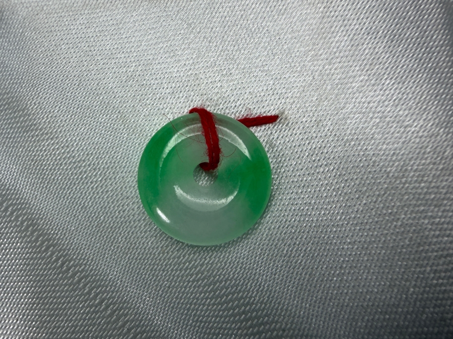 Chinese Jadeite Carved Bi Disc Ping An Kou Safety Pendant [Photo 2]