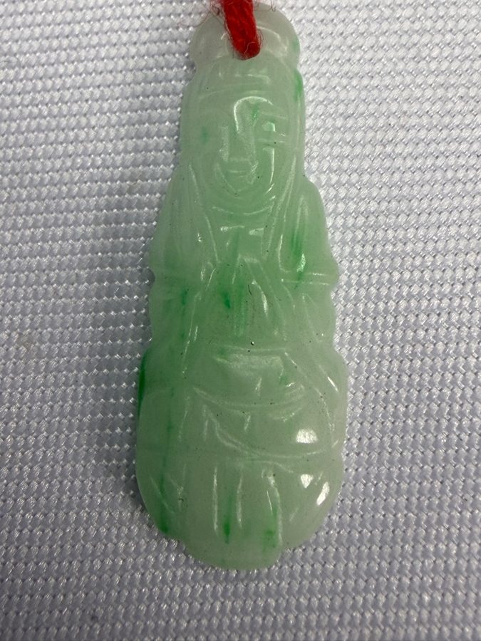 Chinese Jadeite Carved Slender Seated Guanyin Bodhisattva Pendant