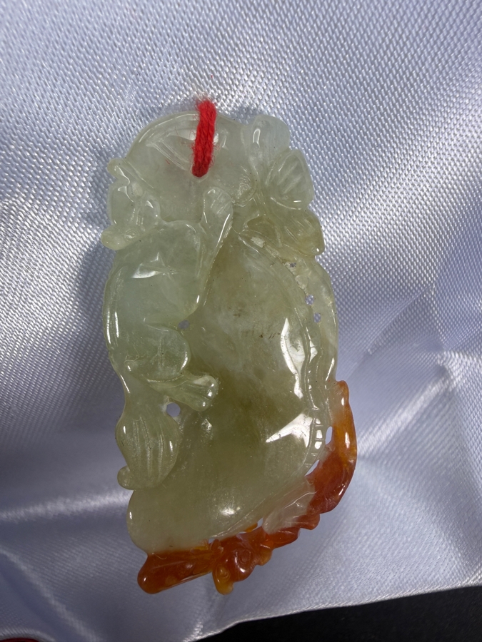 Chinese Fu Lu Shou Jadeite Carved Peanuts And Coin Wealth Plaque Pendant [Photo 5]