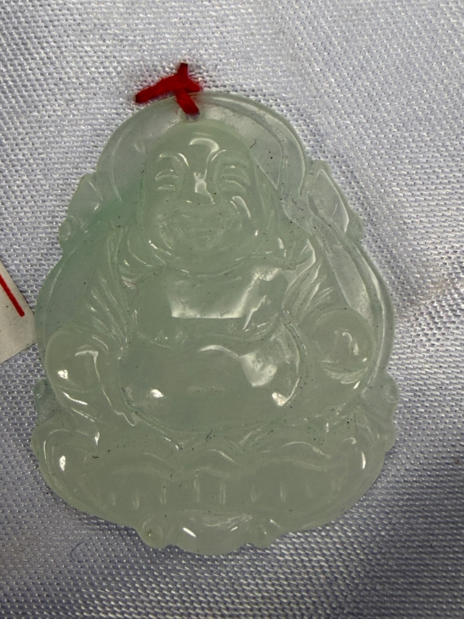 Chinese Jadeite Carved Seated Laughing Buddha Blessing Pendant [Photo 3]