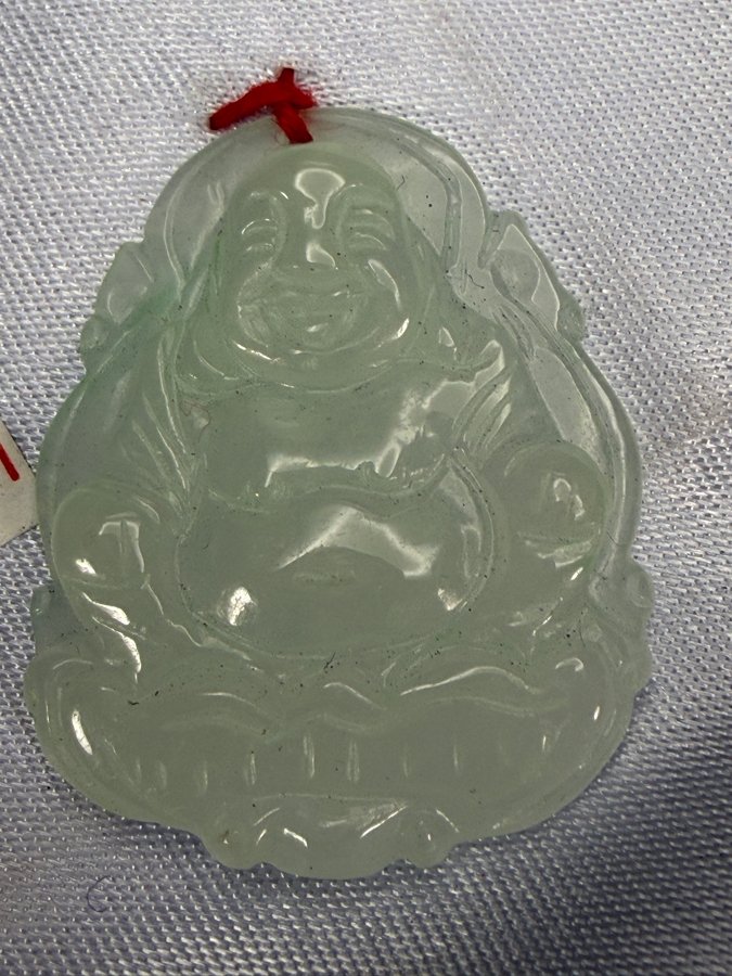 Chinese Jadeite Carved Seated Laughing Buddha Blessing Pendant